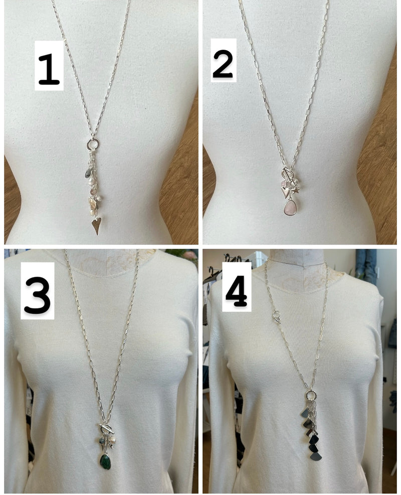 K-Lee Long Silver Dangle Necklaces