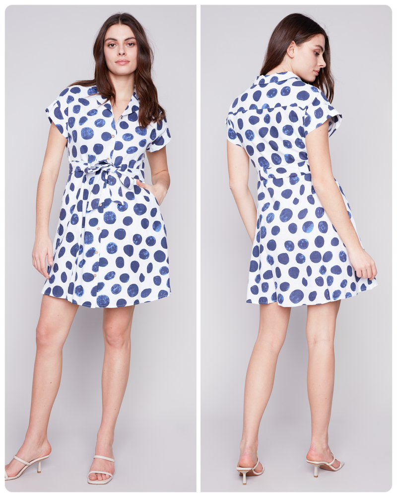 Charlie B Blue Dot Printed Linen Dress