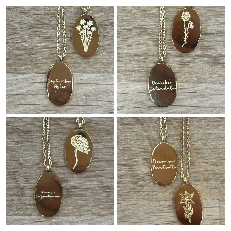 Engraved Flower Necklace With Month