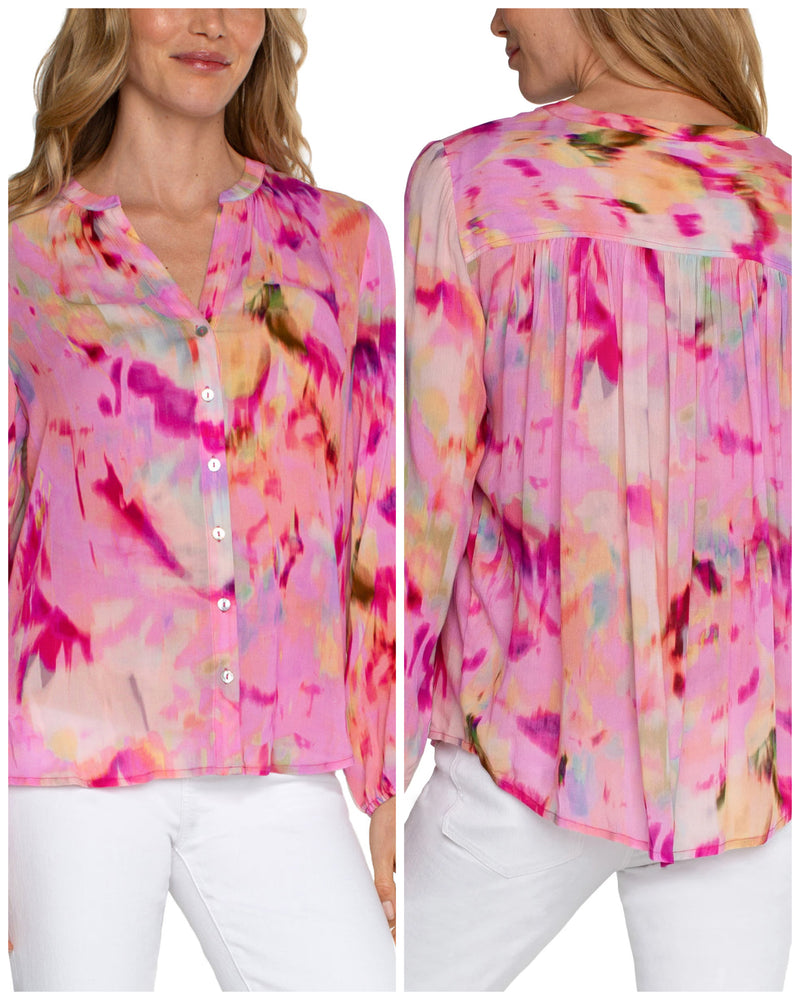Liverpool Button Up Watercolor Blouse