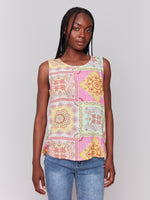 Charlie B Mosaic Tile Tank Top Pink/Yellow