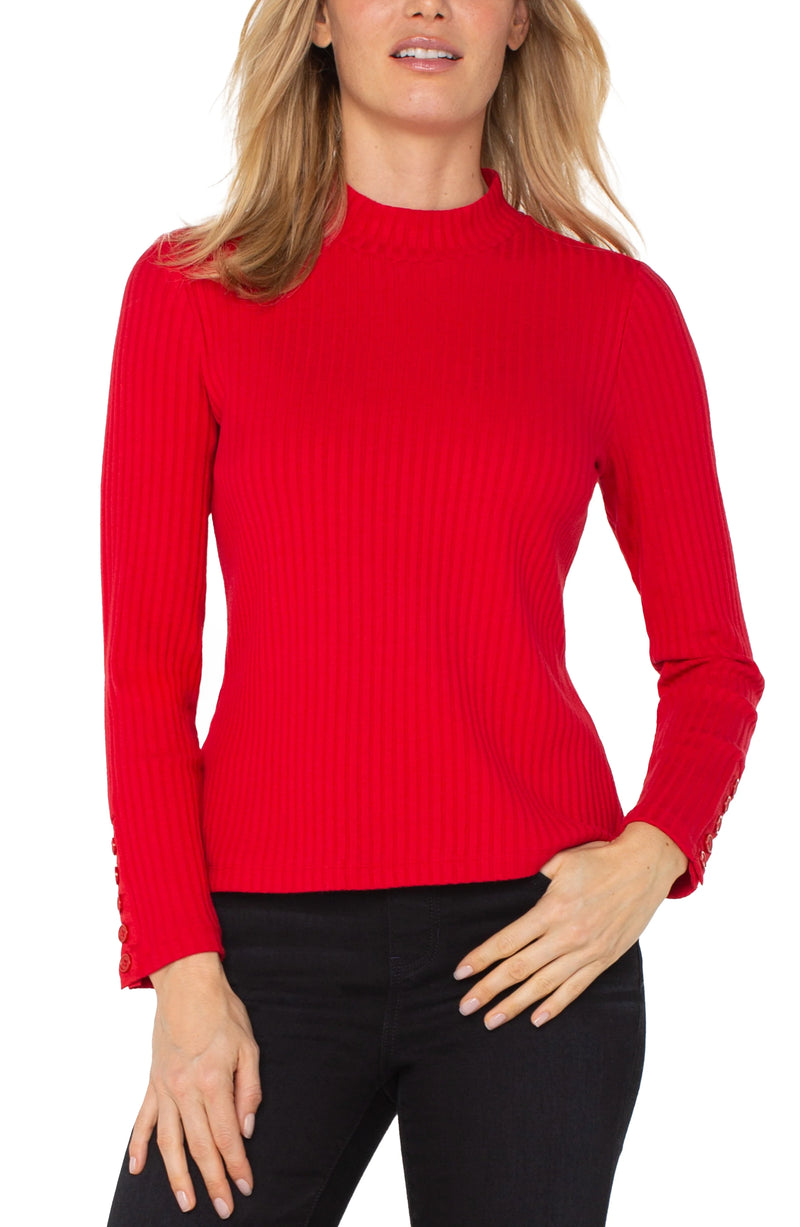Liverpool Mock Neck With Buttons Tango Red