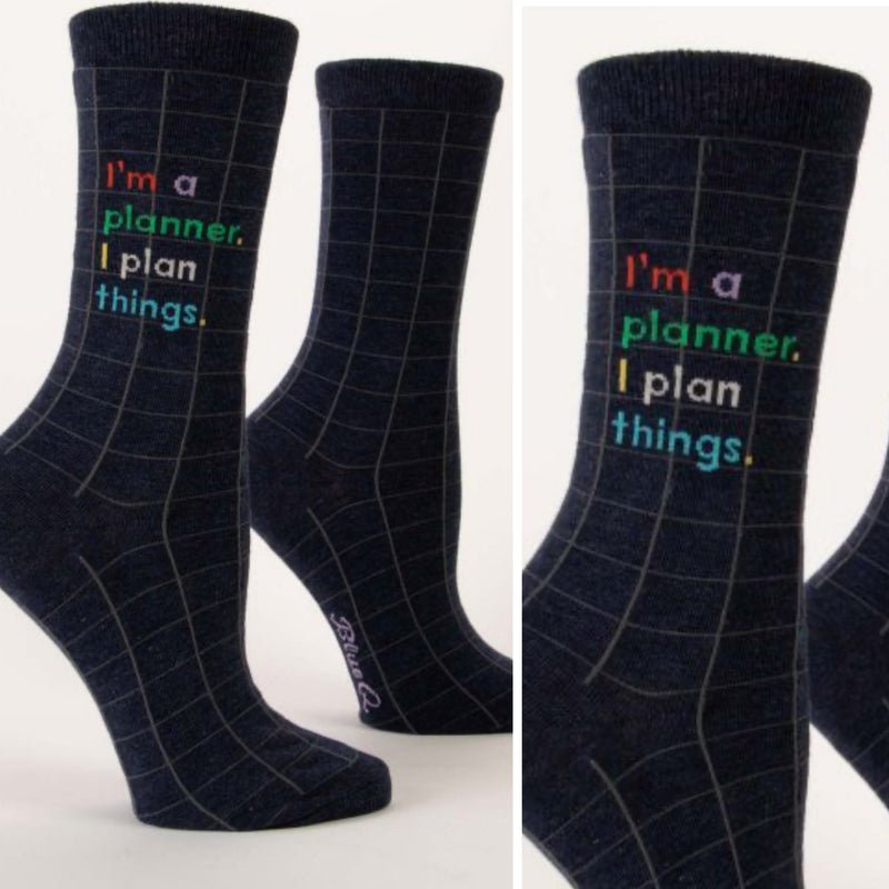 Blue Q Womens Crew Socks "I'm A Planner.  I Plan Things".