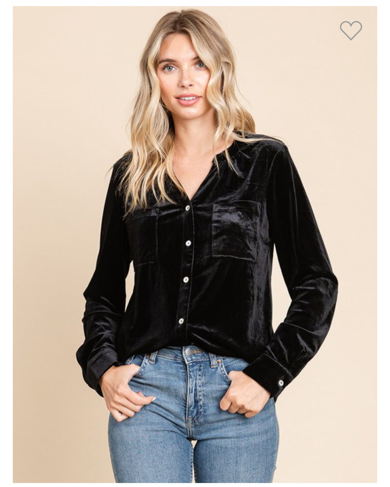 Black Velvet Button Up Top