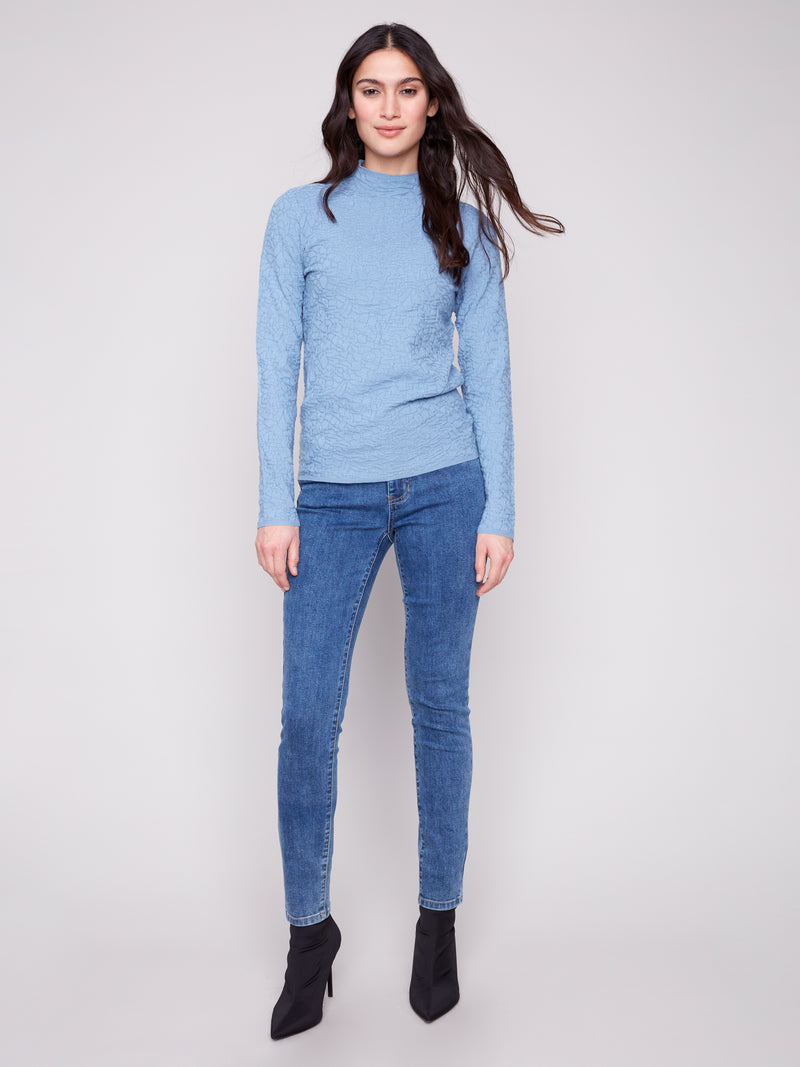 Charlie B Light Long Sleeve Textured Top Oxford Blue