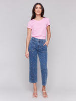 Charlie B Blue Flower Crop Denim Jeans