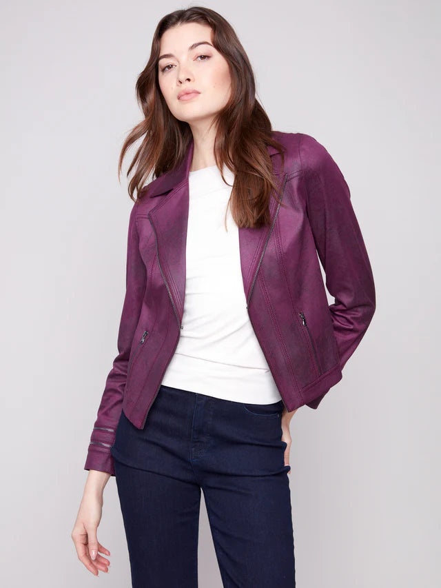 Charlie B Faux Suede Jacket Berry