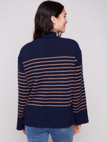 Charlie B Navy Truffle Striped Mock Neck Sweater