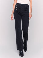 Charlie B Pull On Wide Leg Jeans With Button Details Charcoal