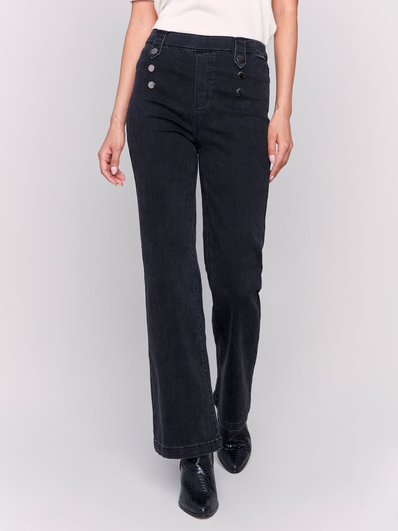 Charlie B Pull On Wide Leg Jeans With Button Details Charcoal