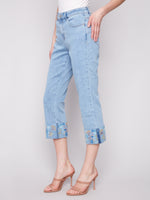 Charlie B Crop Jeans With Cuff Embroidery