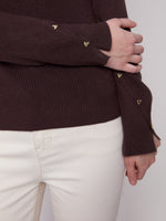 Charlie B Ribbed Knit Sweater With Heart Rivets