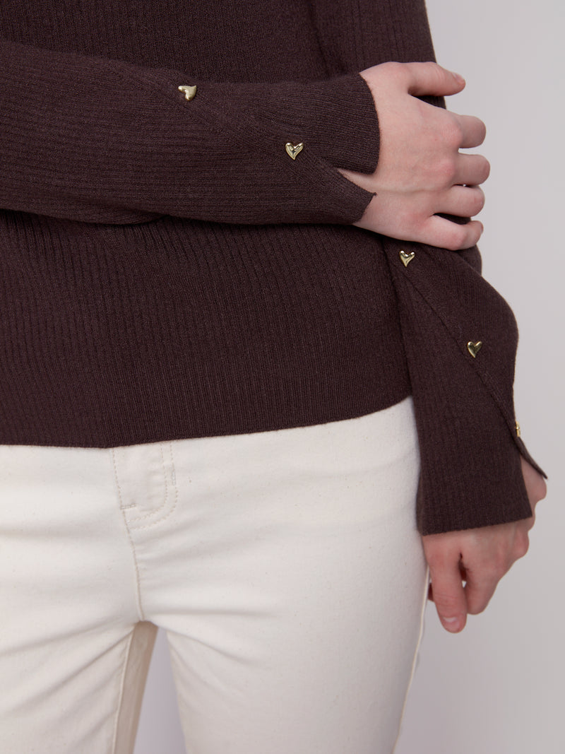 Charlie B Ribbed Knit Sweater With Heart Rivets