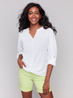 Charlie B Longsleeve Front Twist Shirt White