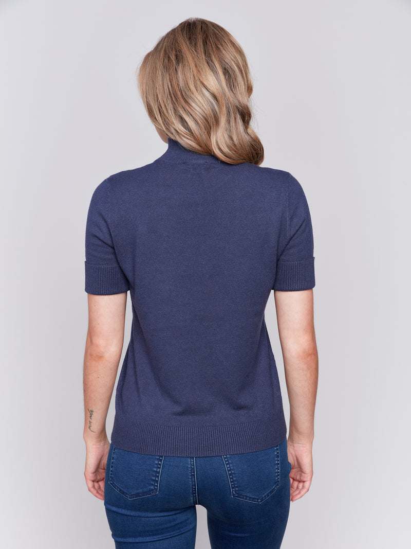 Charlie B Short Sleeve Sweater Top Navy