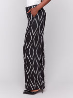 Charlie B Pleated Tousers Black With White Diamond Print