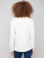 Charlie B Light Weight V Neck Sweater Ecru
