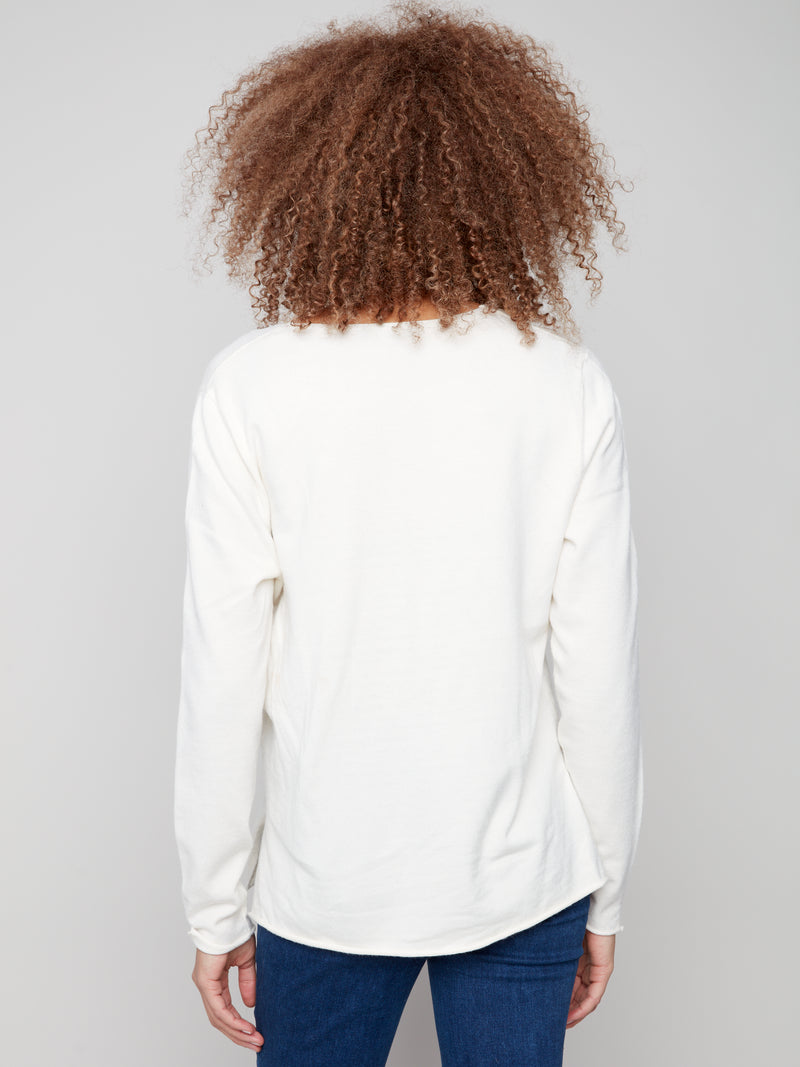 Charlie B Light Weight V Neck Sweater Ecru