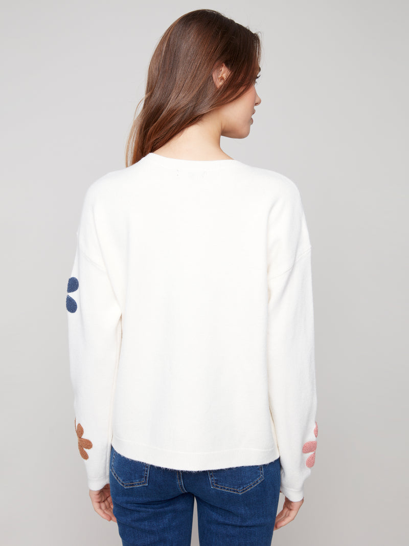 Charlie B Ecru Sweater With Vintage Flowers
