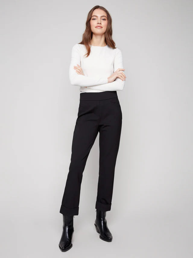 Charlie B Black Pull On Straight Leg Pants