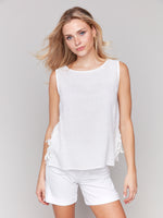 Charlie B Linen Tank Top With Side Bows White