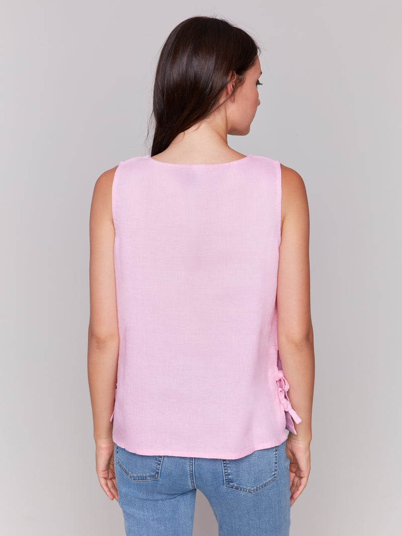 Charlie B Linen Tank Top With Side Bows