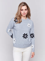 Charlie B Grey Floral Sweater