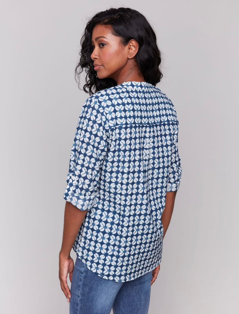 Charlie B Blue Henley Button Up Blouse