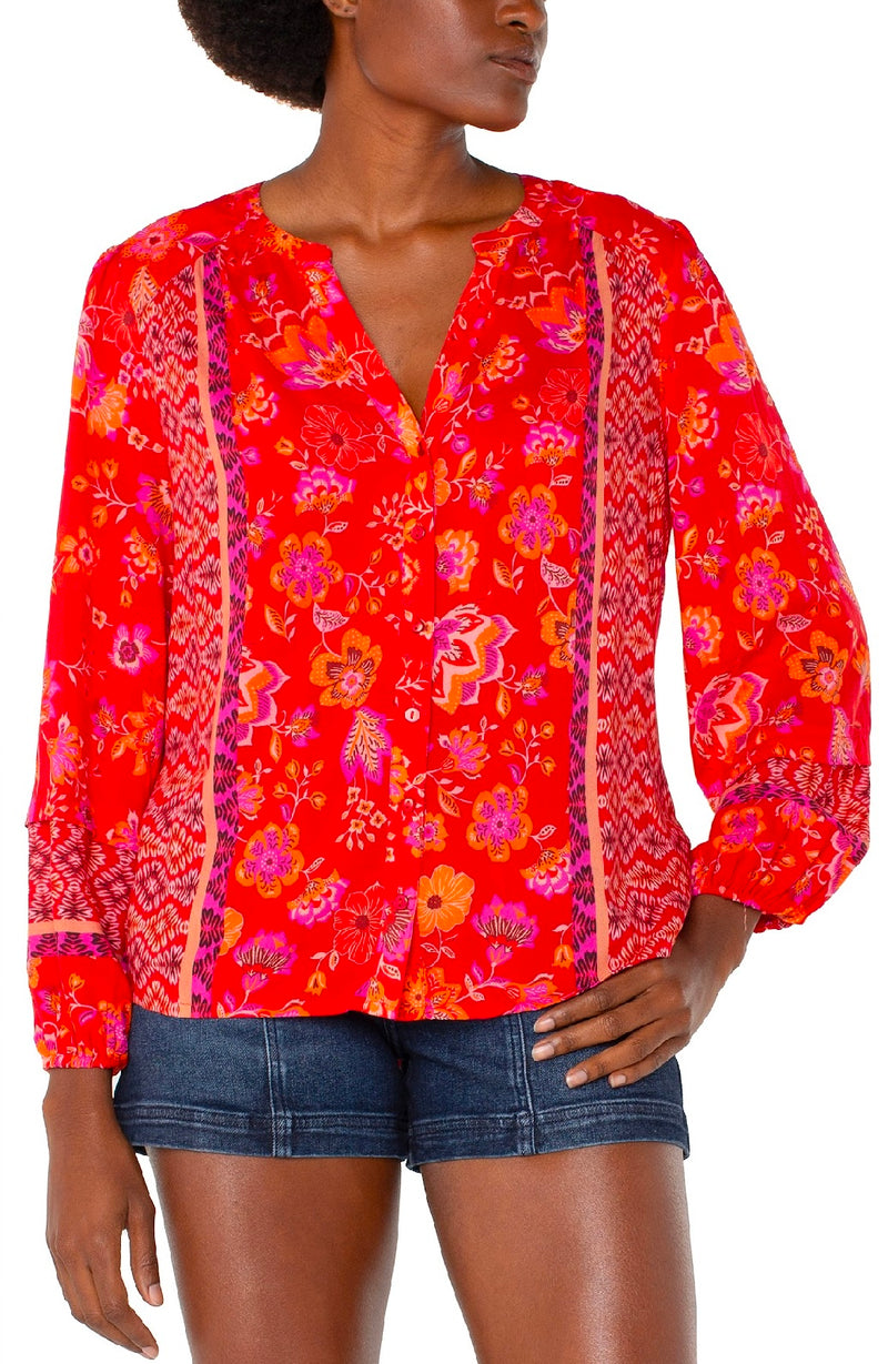 Liverpool Peasant Style Red Floral Blouse