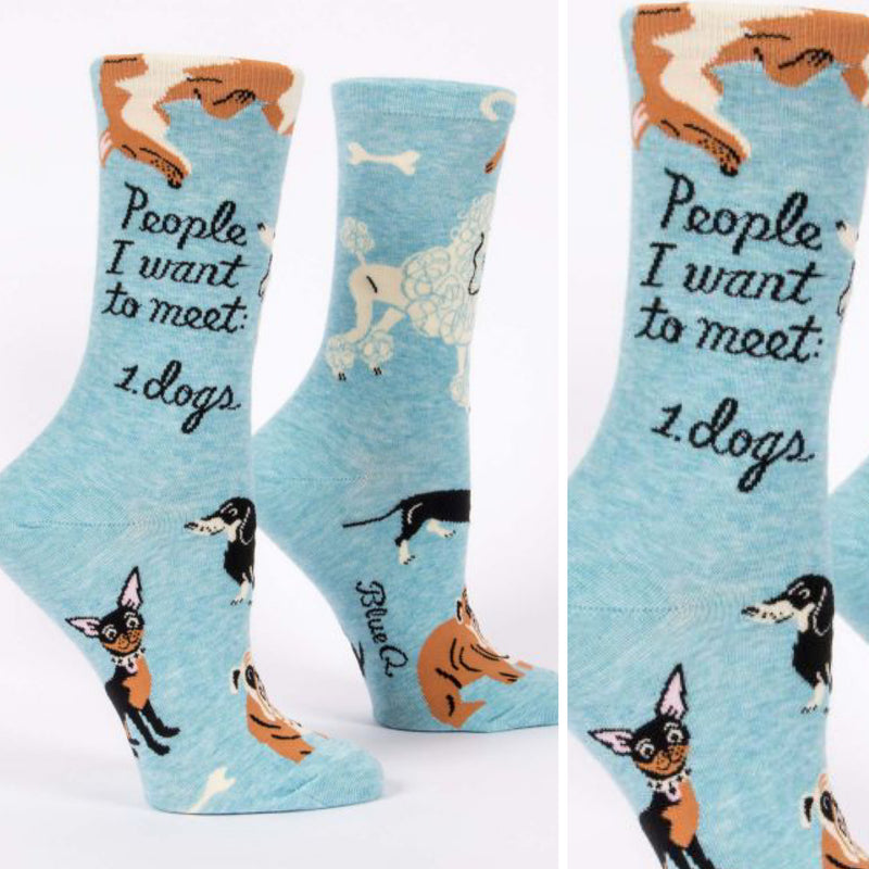 Blue Q Womens Crew Socks "People I want to meet. Dogs".