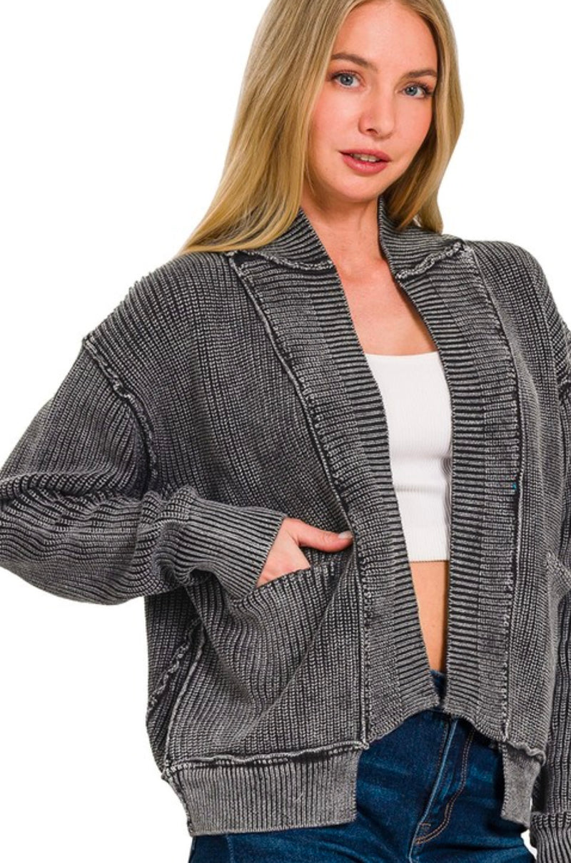 Vintage Wash Drop Shoulder Cardigan Vintage Black