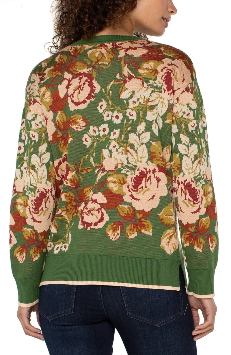 Liverpool Green Multi Floral Crewneck Sweater