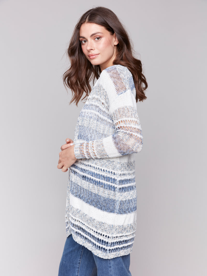 Charlie B Denim Blue Crochet Cardigan