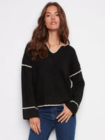 Charlie B Ribbed V Neck Slouch Sweater Black