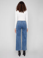 Charlie B Wide Leg Embossed Heart Denim Blue Jeans
