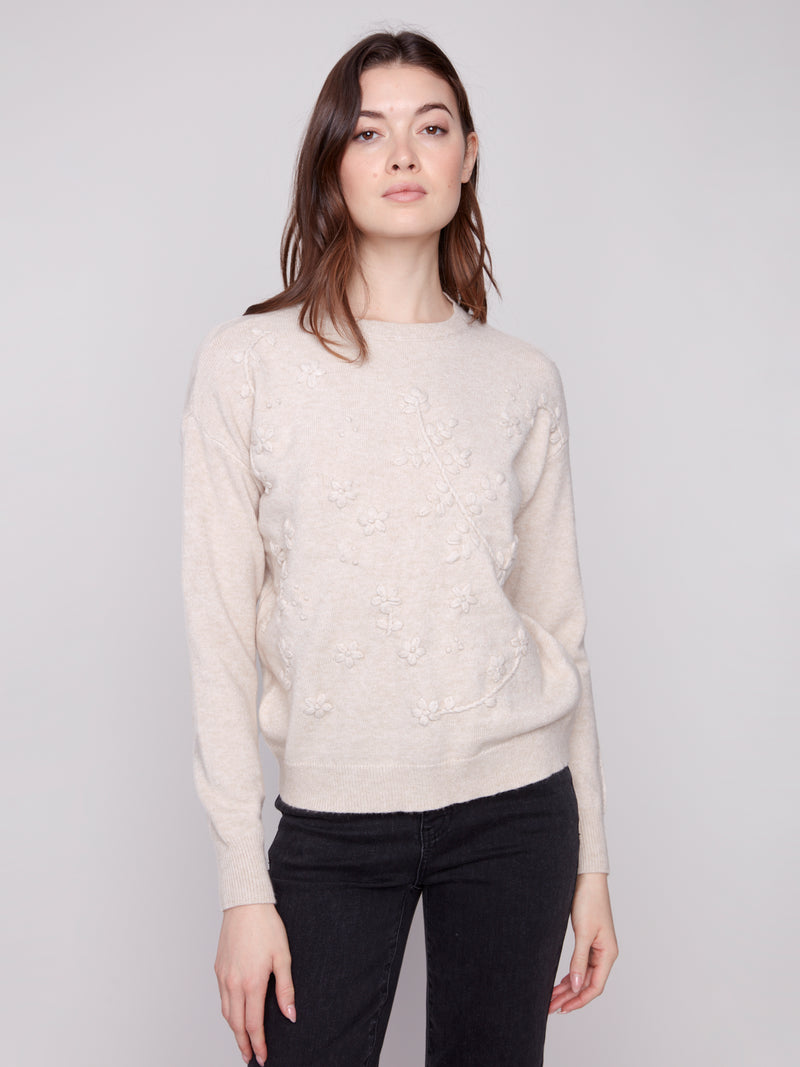 Charlie B Oat Sweater With Floral Detail