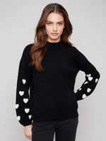 Charlie B Black Sweater With White Heard On Sleeve