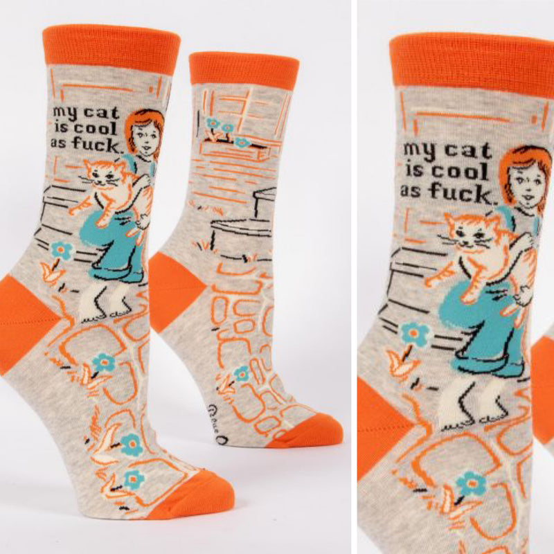 Blue Q Womens Crew Socks "My Cat Is Cool As Fuck"