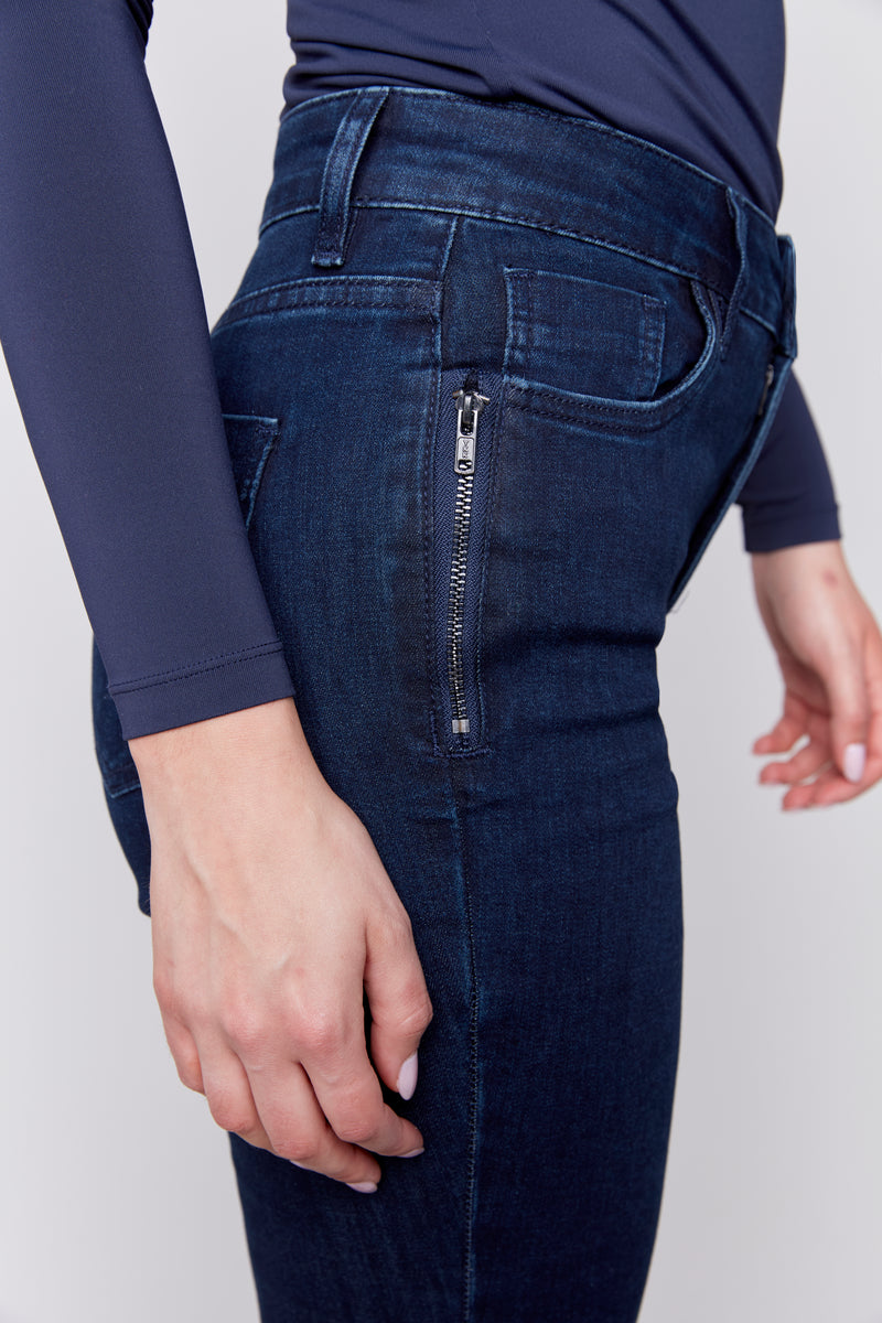 Charlie B Skinny Jean With Zipper Detail Dark Blue