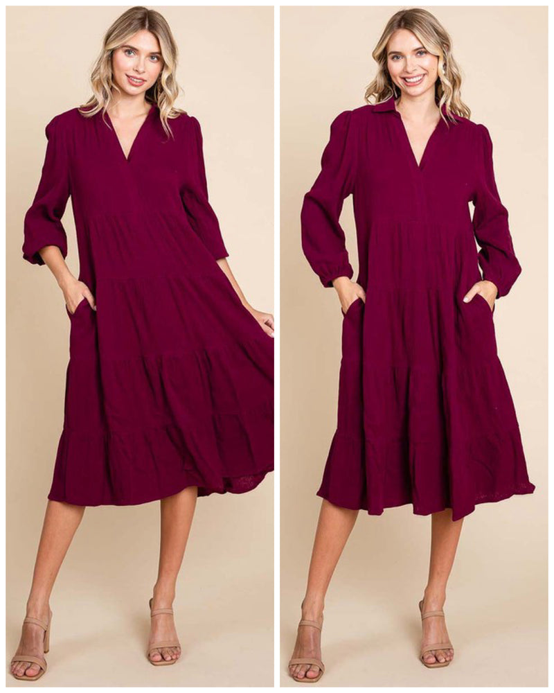 Burgundy Mid Calf Dress