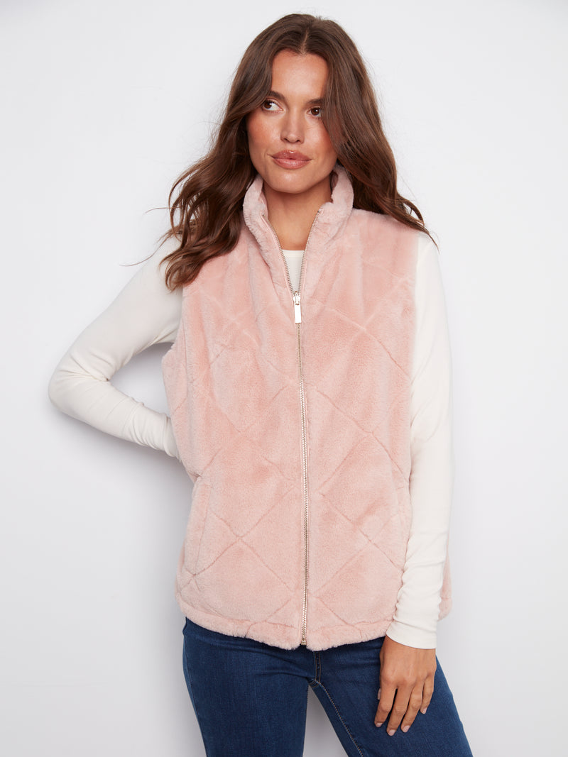Charlie B Reversible Plush Vest Ballet Pink