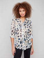 Charlie B Animal Print Front Tie Blouse