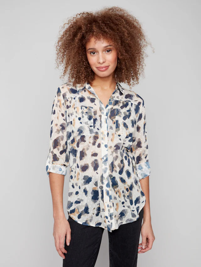 Charlie B Animal Print Front Tie Blouse