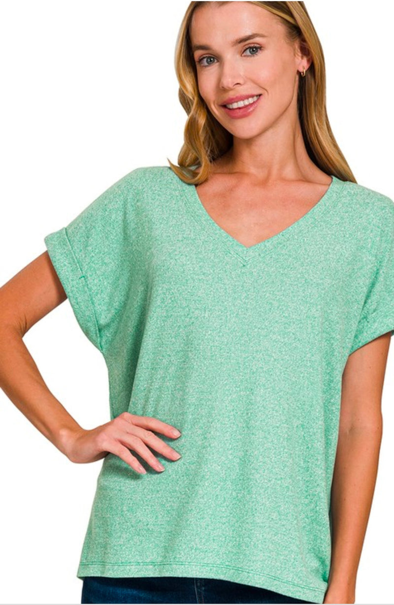 Super Soft Heathered V Neck Tee Kelly Green