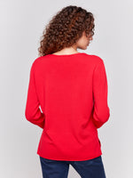 Charlie B Cranberry V Neck Light Weight Sweater