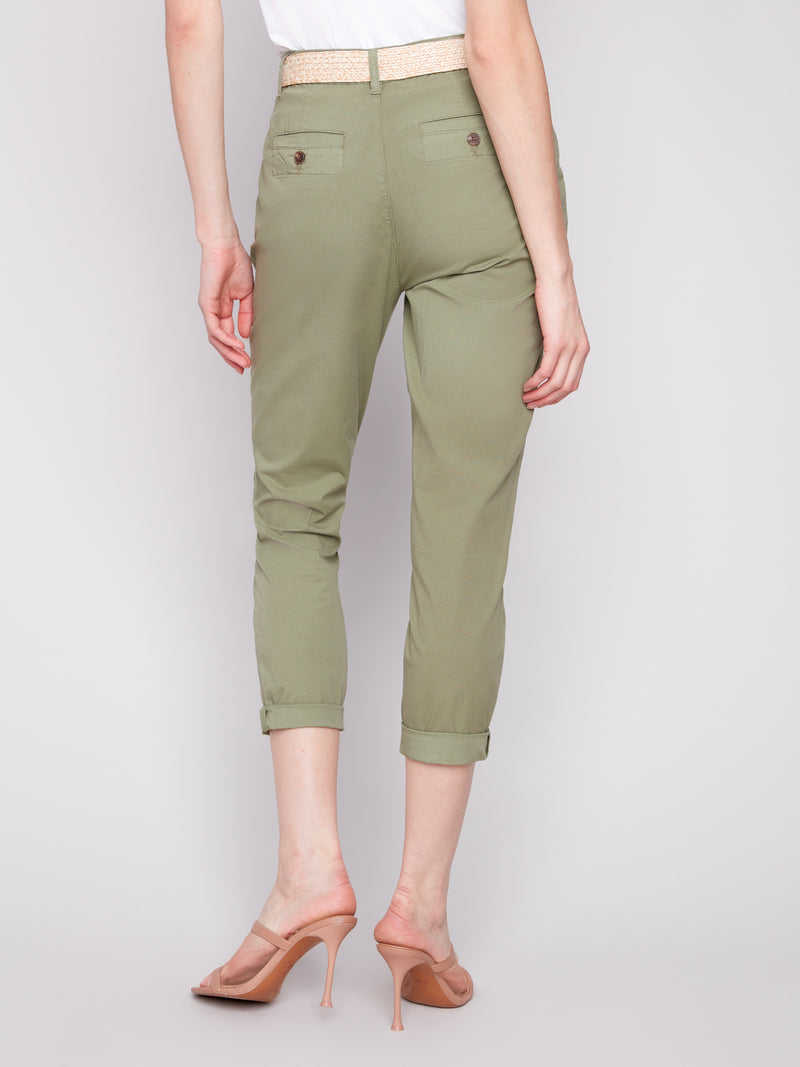 Charlie B Celadon Slim Leg Pant With Belt