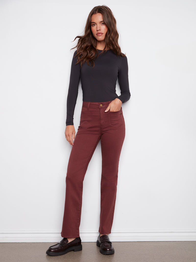 Charlie B Cabernet Flare Patch Pocket Jean