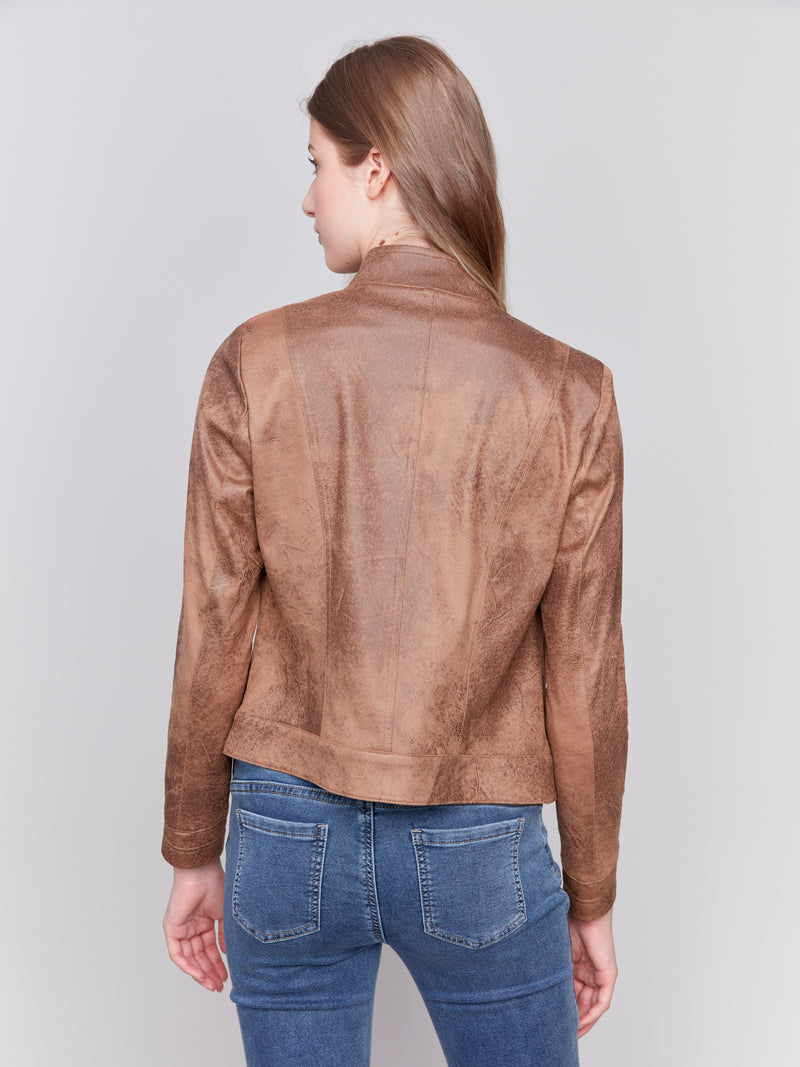 Charlie B Faux Suede Zip Up Jacket Truffle