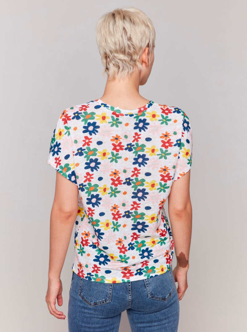 Charlie B Floral Linen Short Sleeve Top