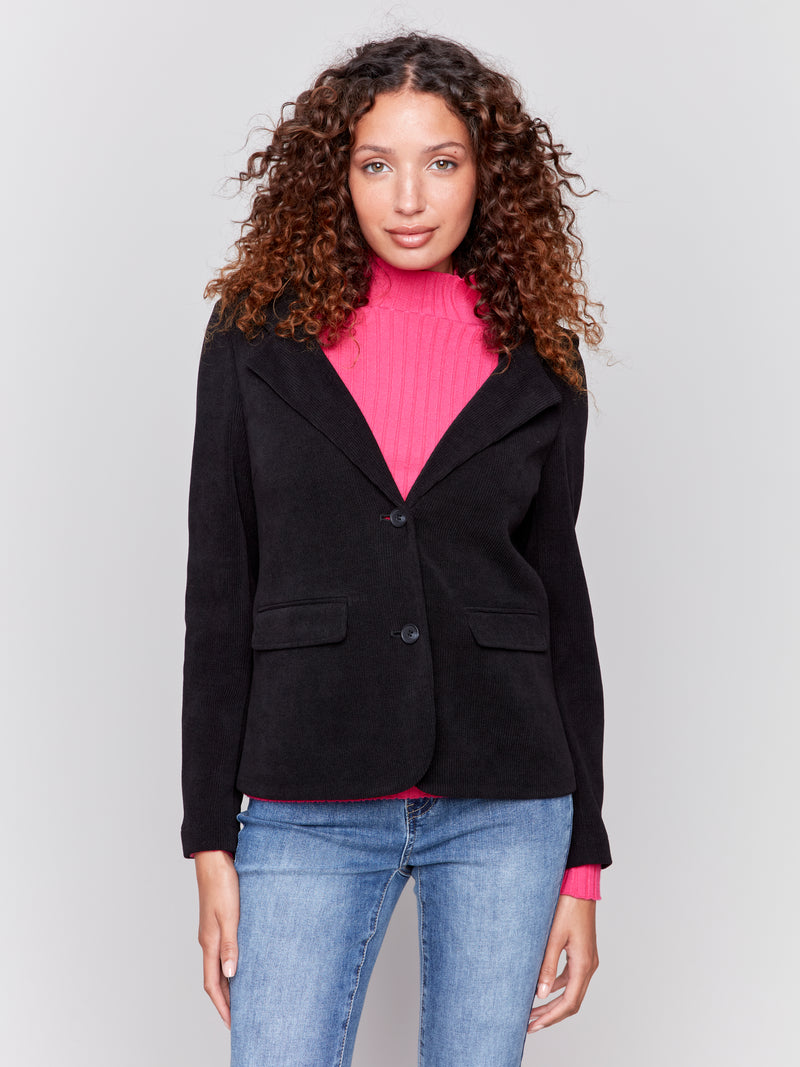 Charlie B Black Cord Blazer With Hood